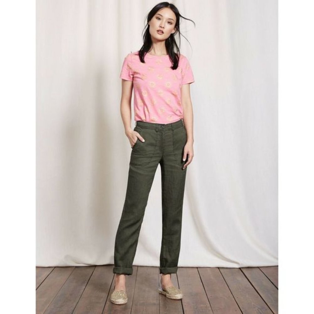 Boden Coralie Linen Trousers - Army Green 14